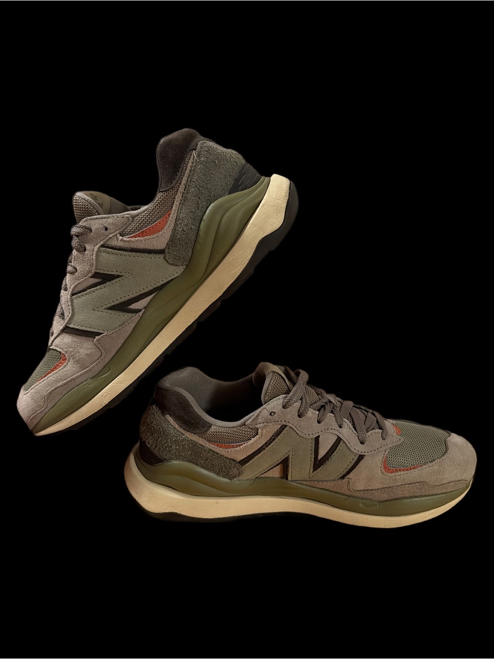 New Balance 57/40 Men's Olive Green and Brown Suede Mesh Sneakers size 10.5